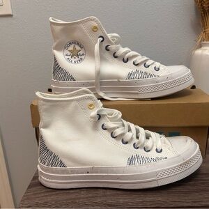 Converse Chuck 70 High “Stitched” White/Washed Indigo Unisex Men 6.5 Women 8.5